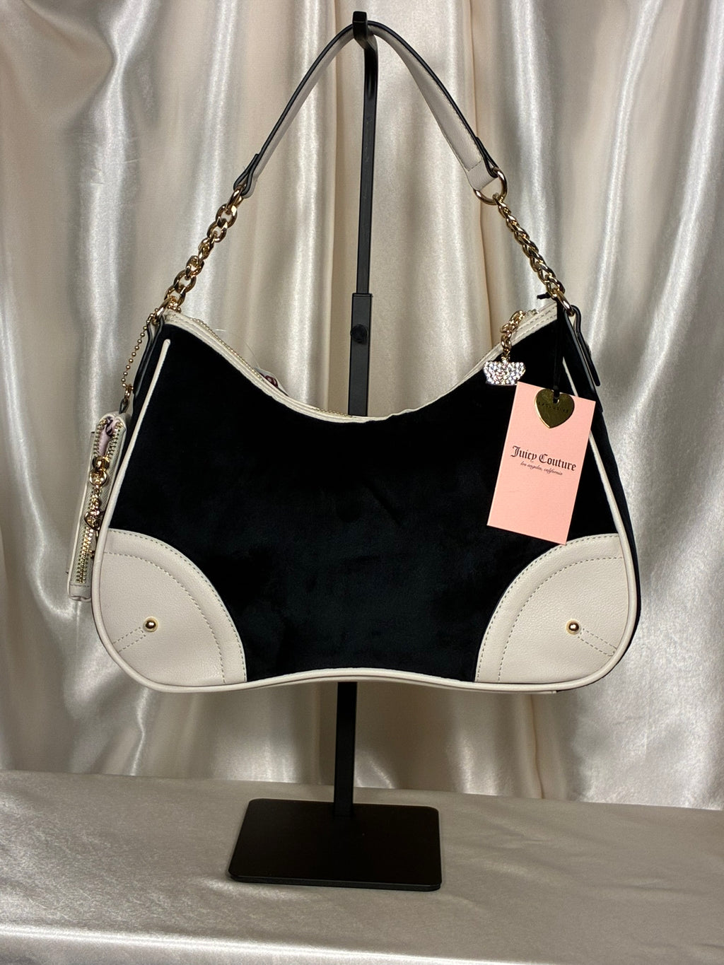 Juicy Couture Juicy Dreamy Shoulder Bag with Matching Pouch– Black/Cream
