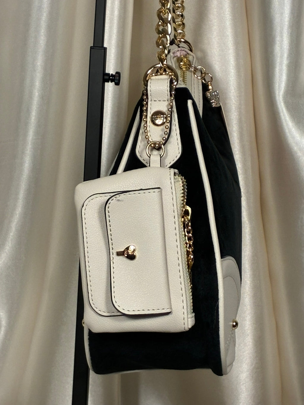 Juicy Couture Juicy Dreamy Shoulder Bag with Matching Pouch– Black/Cream
