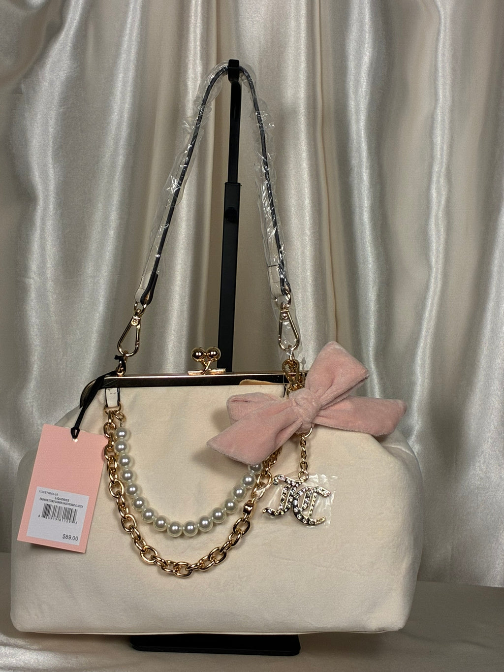 Juicy Couture Velvet Kiss-Lock Satchel – Ivory Pearl Edition