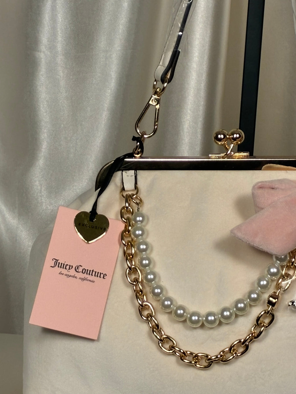 Juicy Couture Velvet Kiss-Lock Satchel – Ivory Pearl Edition