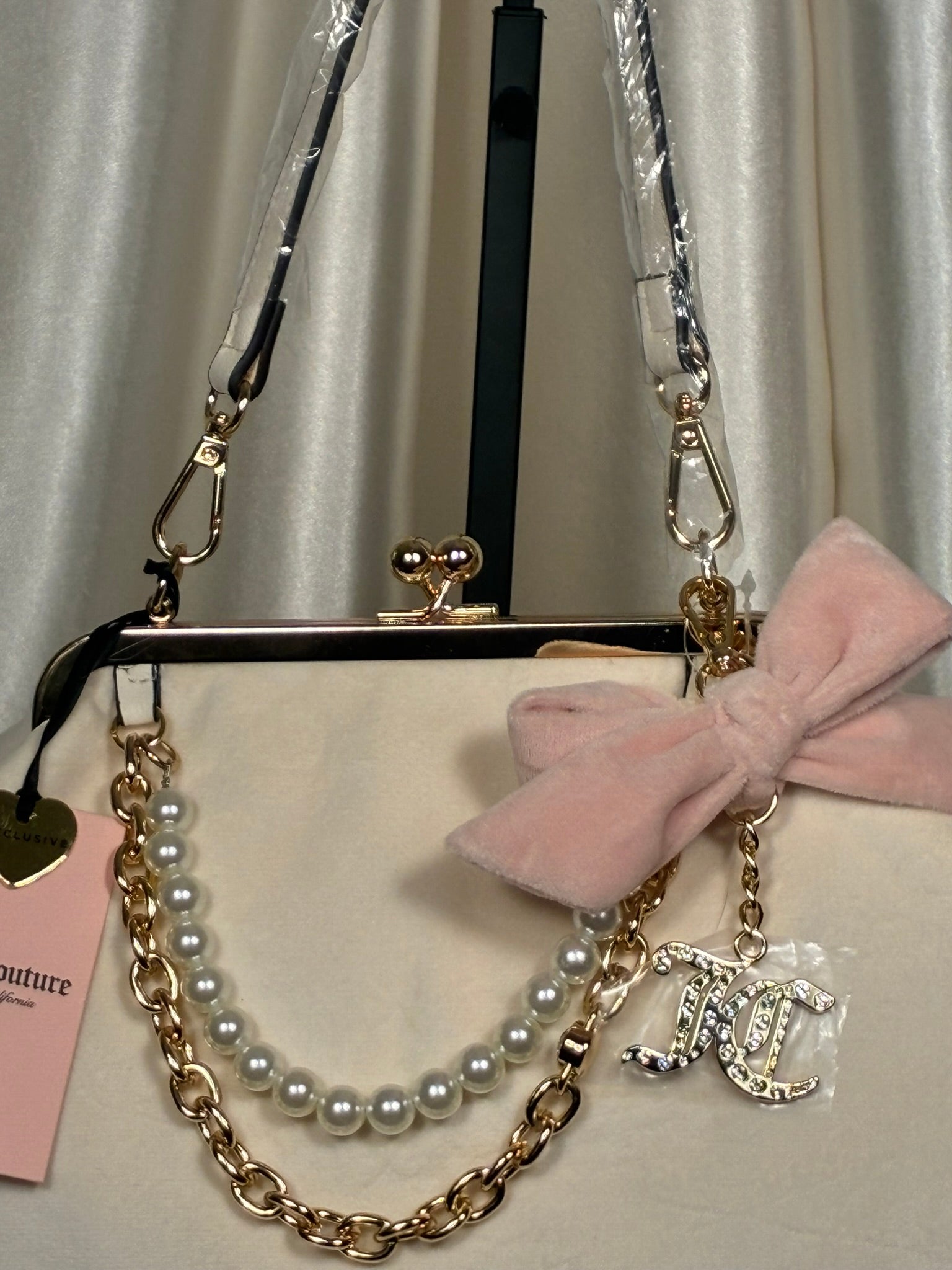Juicy Couture Velvet Kiss-Lock Satchel – Ivory Pearl Edition