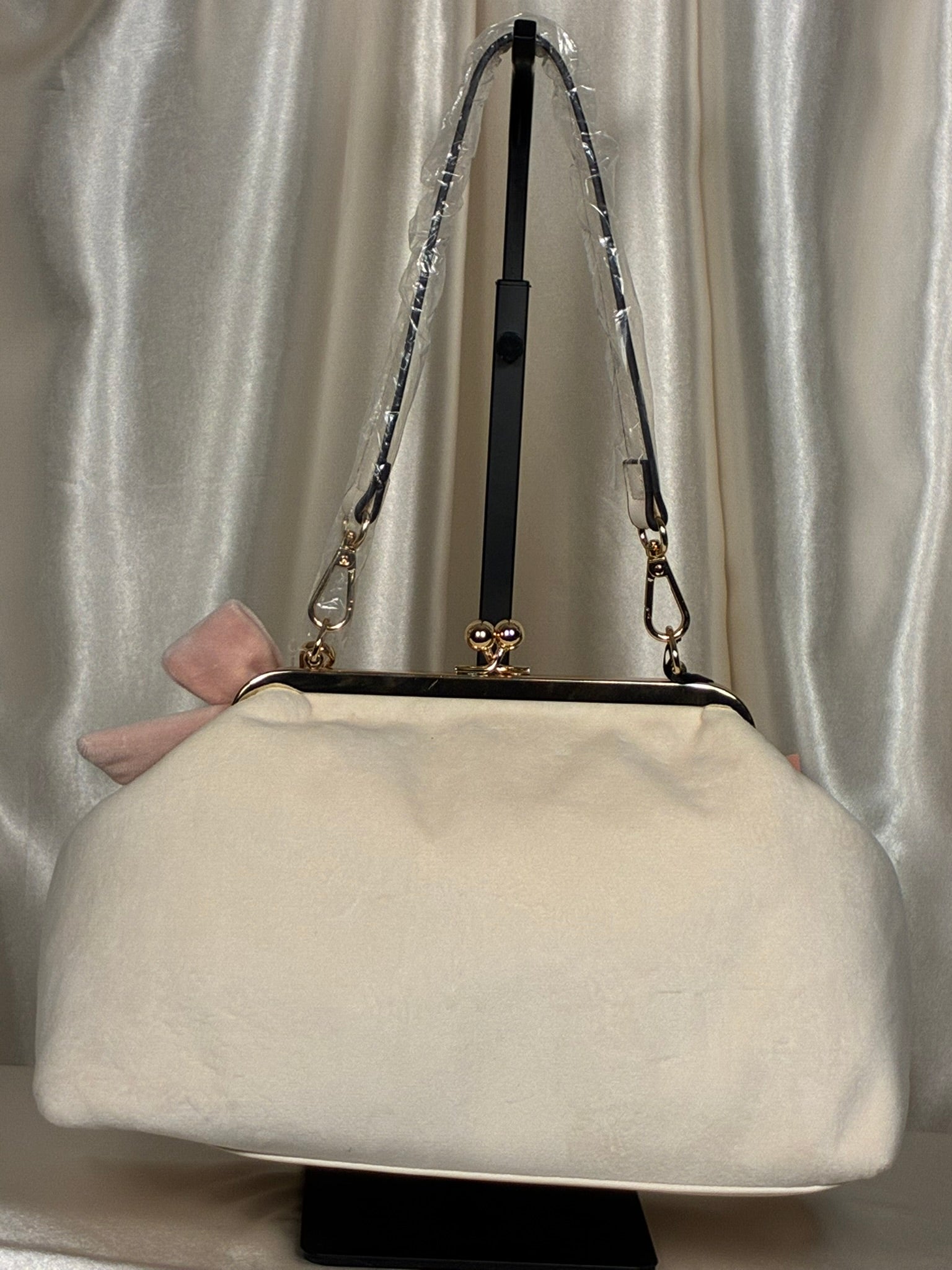 Juicy Couture Velvet Kiss-Lock Satchel – Ivory Pearl Edition