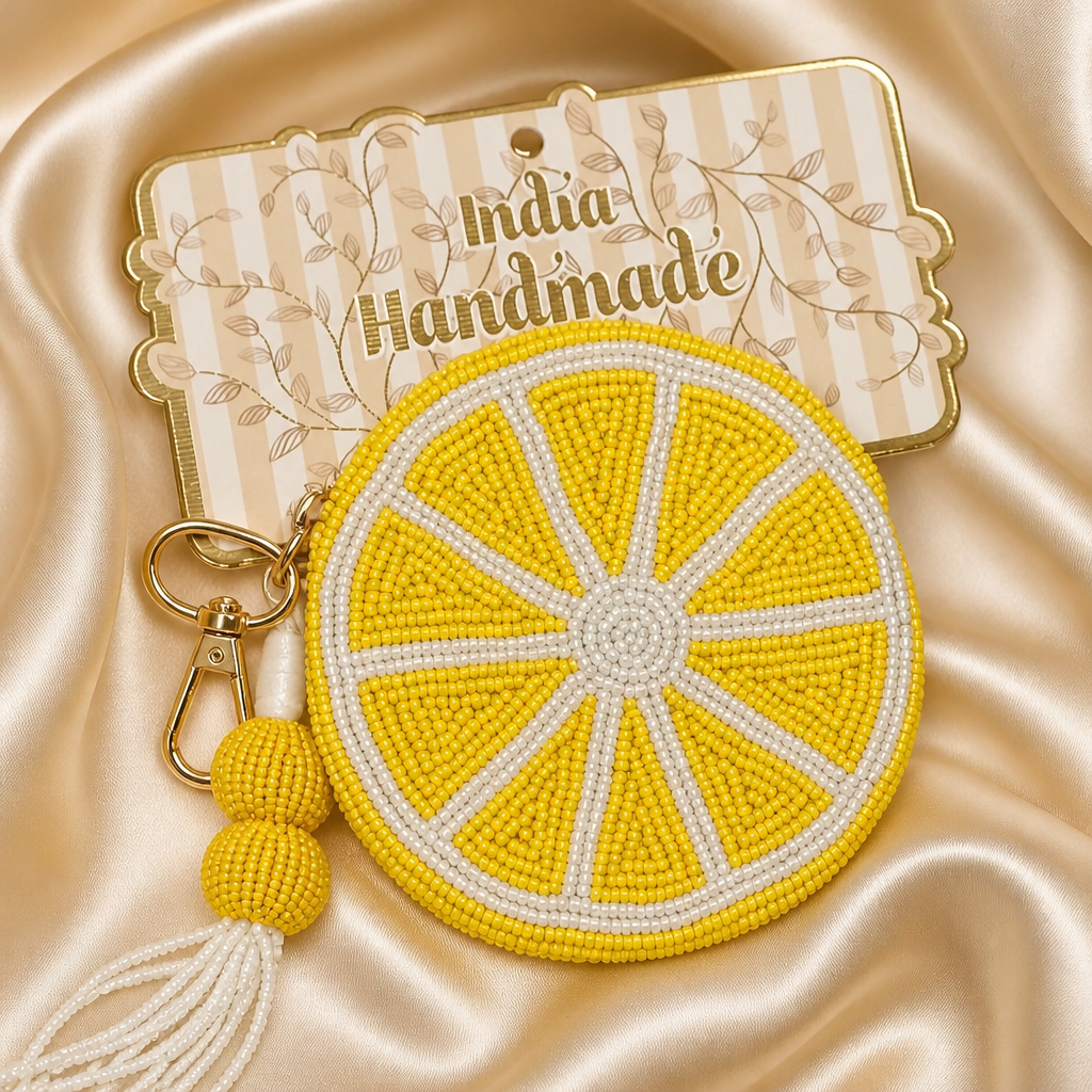 Hand-Beaded Lemon Slice Coin Pouch & Keychain