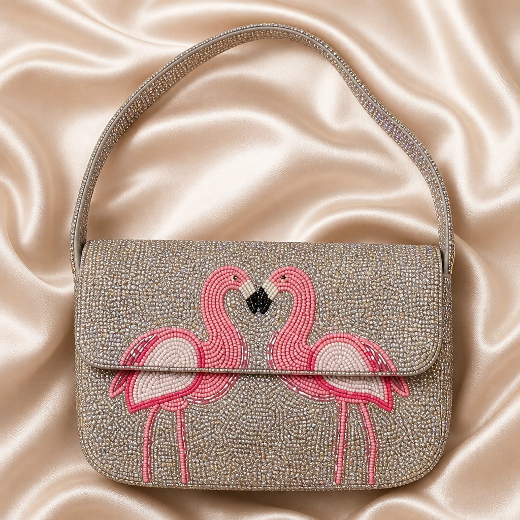 Pink Flamingo Beaded Shoulder Bag