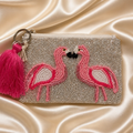 Pink Flamingo Beaded Zip Pouch