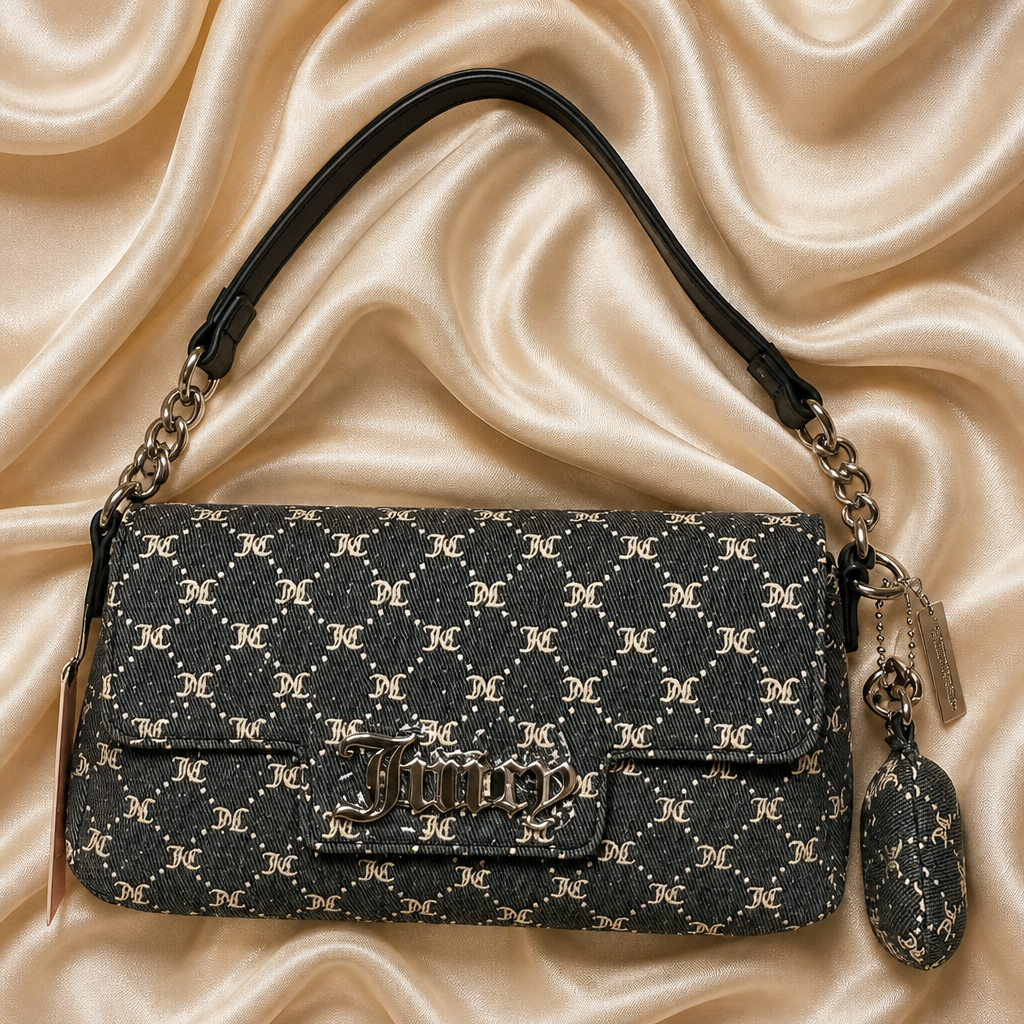Juicy Couture She's the Moment Denim Shoulder Bag – Black