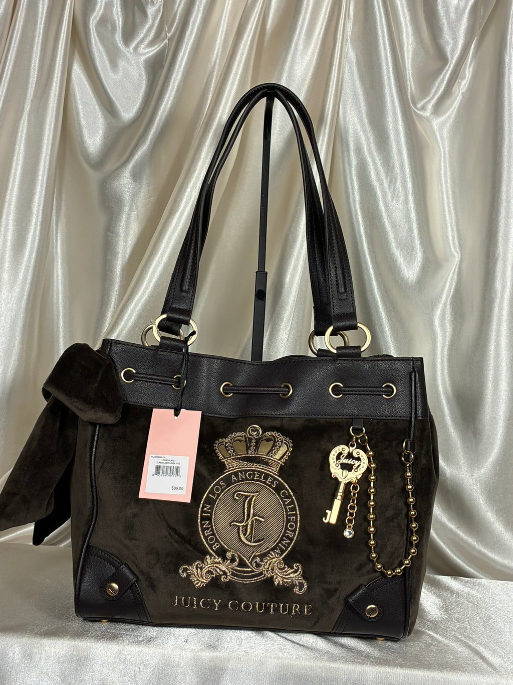 Juicy Couture Classic Juicy Lover Chocolate Brown Velour Tote