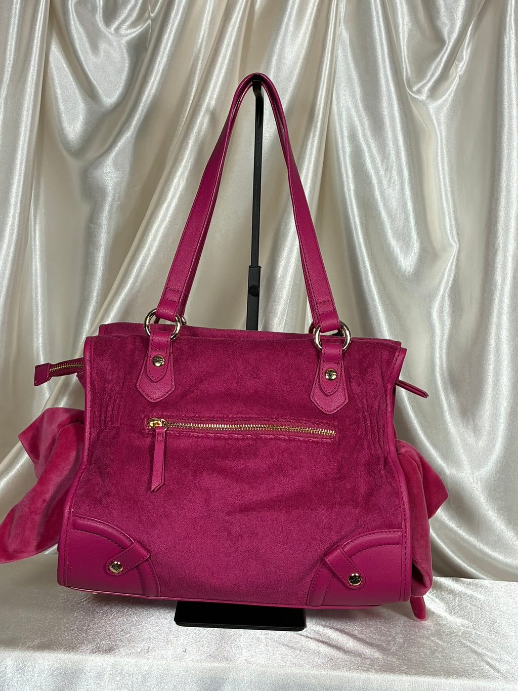 Juicy Couture "Juicy Angel" Tote – Hot Pink Velvet Shoulder Bag with Charm & Card Case