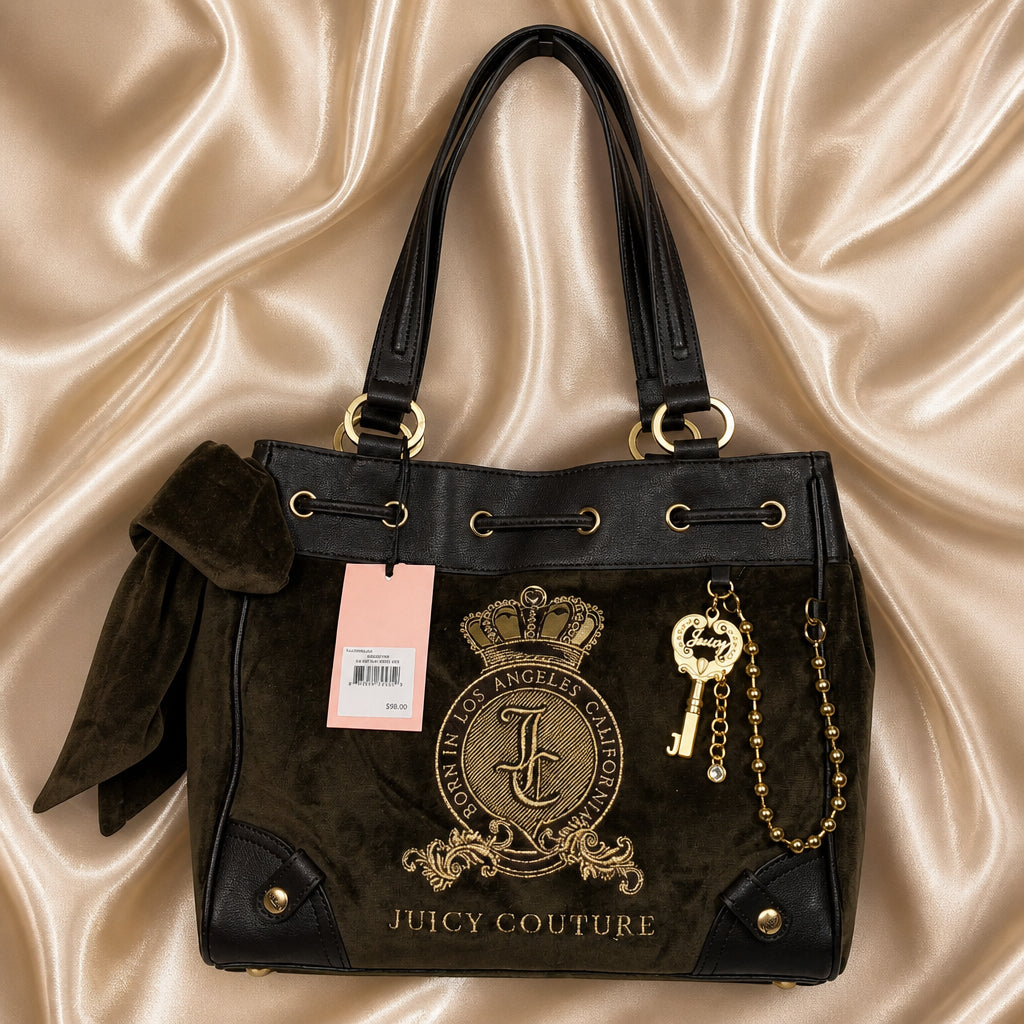 Juicy Couture Classic Juicy Lover Chocolate Brown Velour Tote