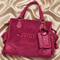 Juicy Couture "Juicy Angel" Tote – Hot Pink Velvet Shoulder Bag with Charm & Card Case
