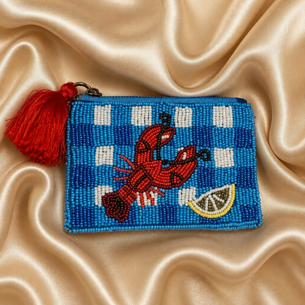 Coastal Lobster Beaded Zip Pouch