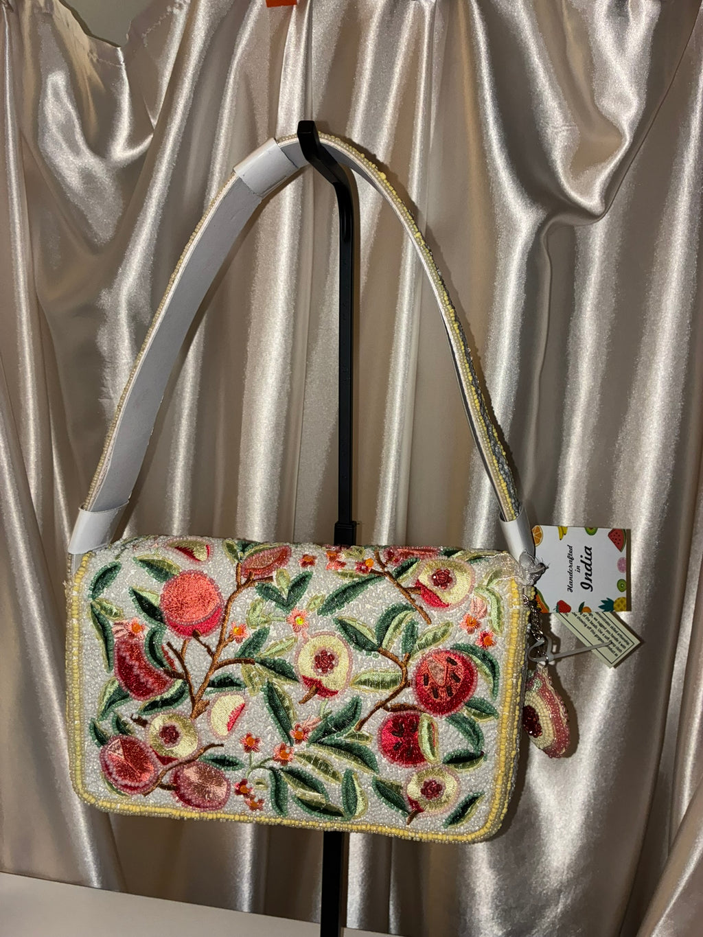 India Handmade Orchard Blossom Beaded Shoulder Bag
