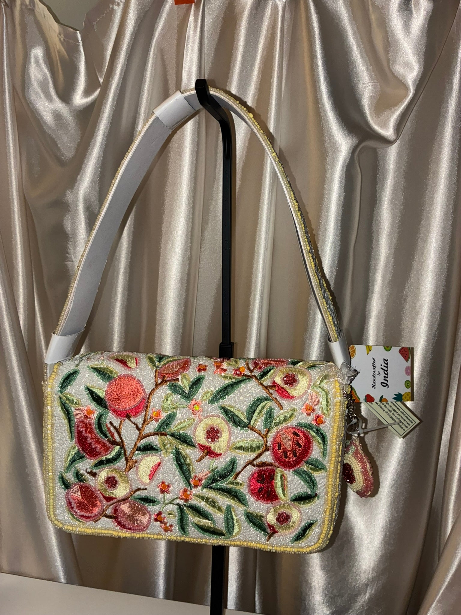 India Handmade Orchard Blossom Beaded Shoulder Bag