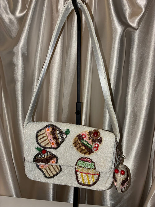 Beaded Cupcake Shoulder Bag with Matching Charm