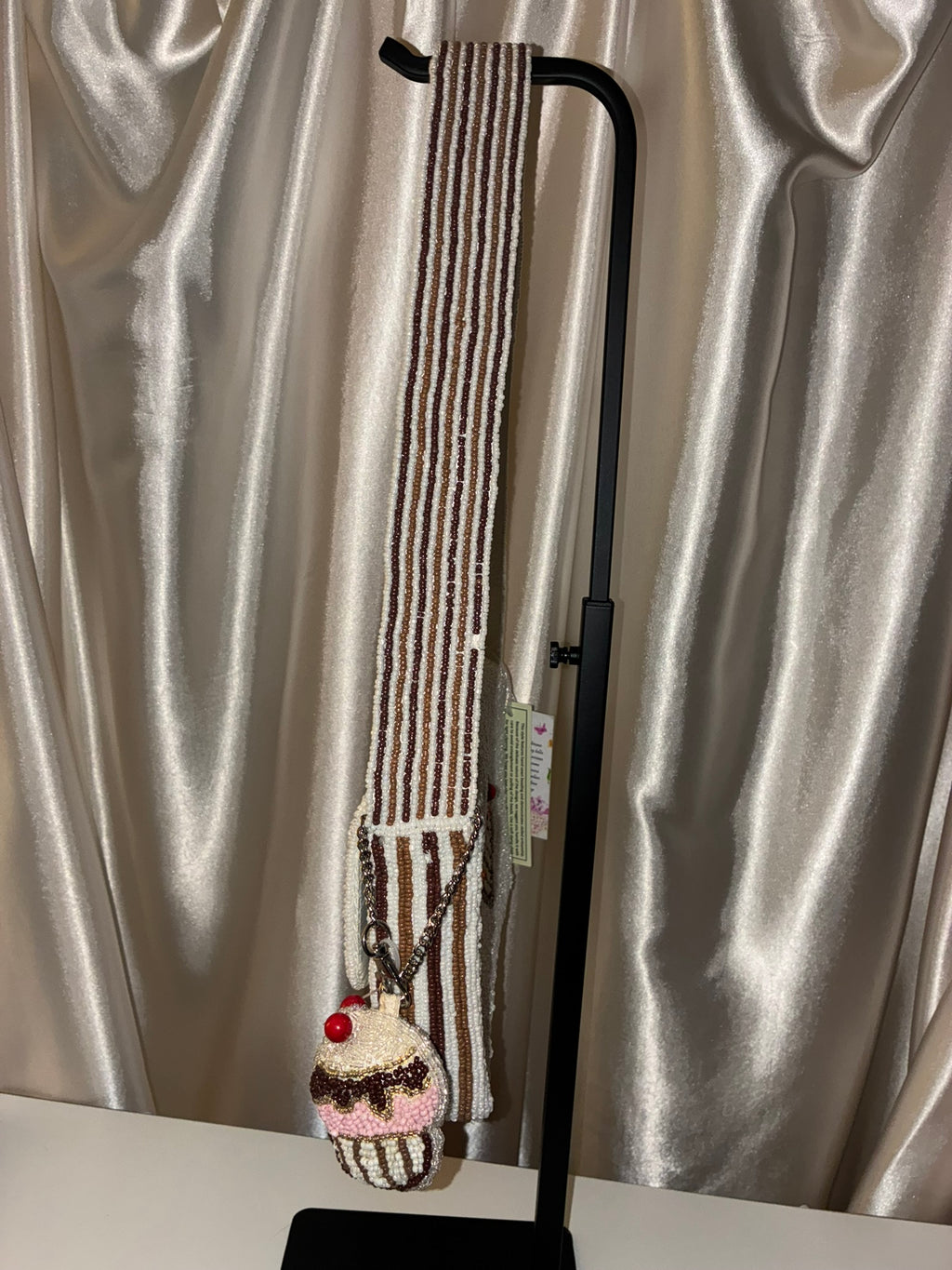 Beaded Cupcake Shoulder Bag with Matching Charm