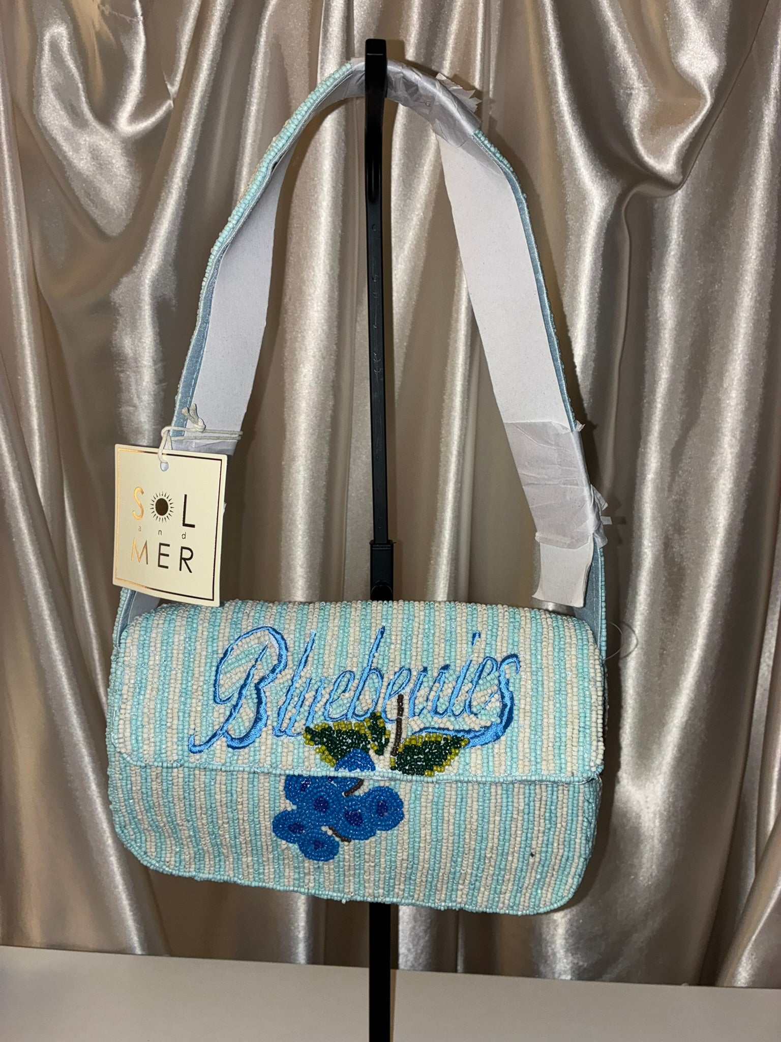 Sol and Mer Blueberries Beaded Shoulder Bag