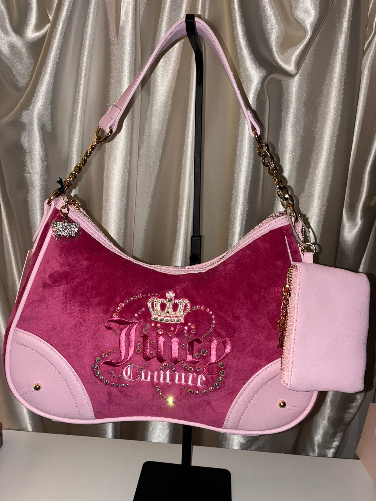 Juicy Couture Dreamy Juicy Shoulder Bag – Raspberry Pink with Matching Pouch