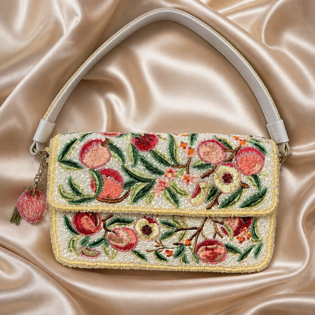 India Handmade Orchard Blossom Beaded Shoulder Bag