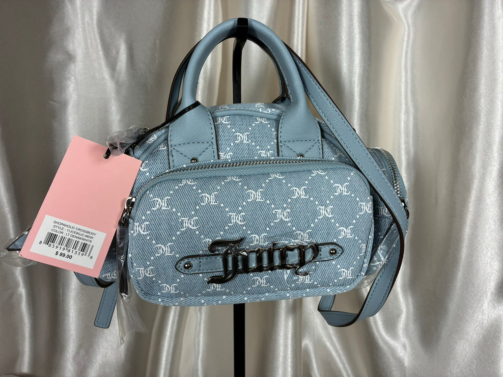 Juicy Couture She's The Moment Denim Crossbody Bag – Light Blue Monogram NWT