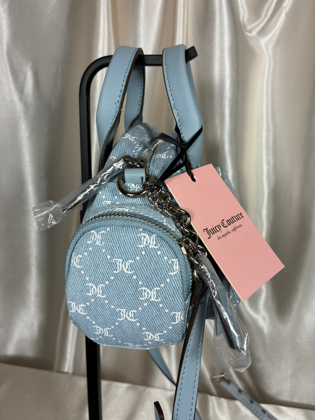 Juicy Couture She's The Moment Denim Crossbody Bag – Light Blue Monogram NWT