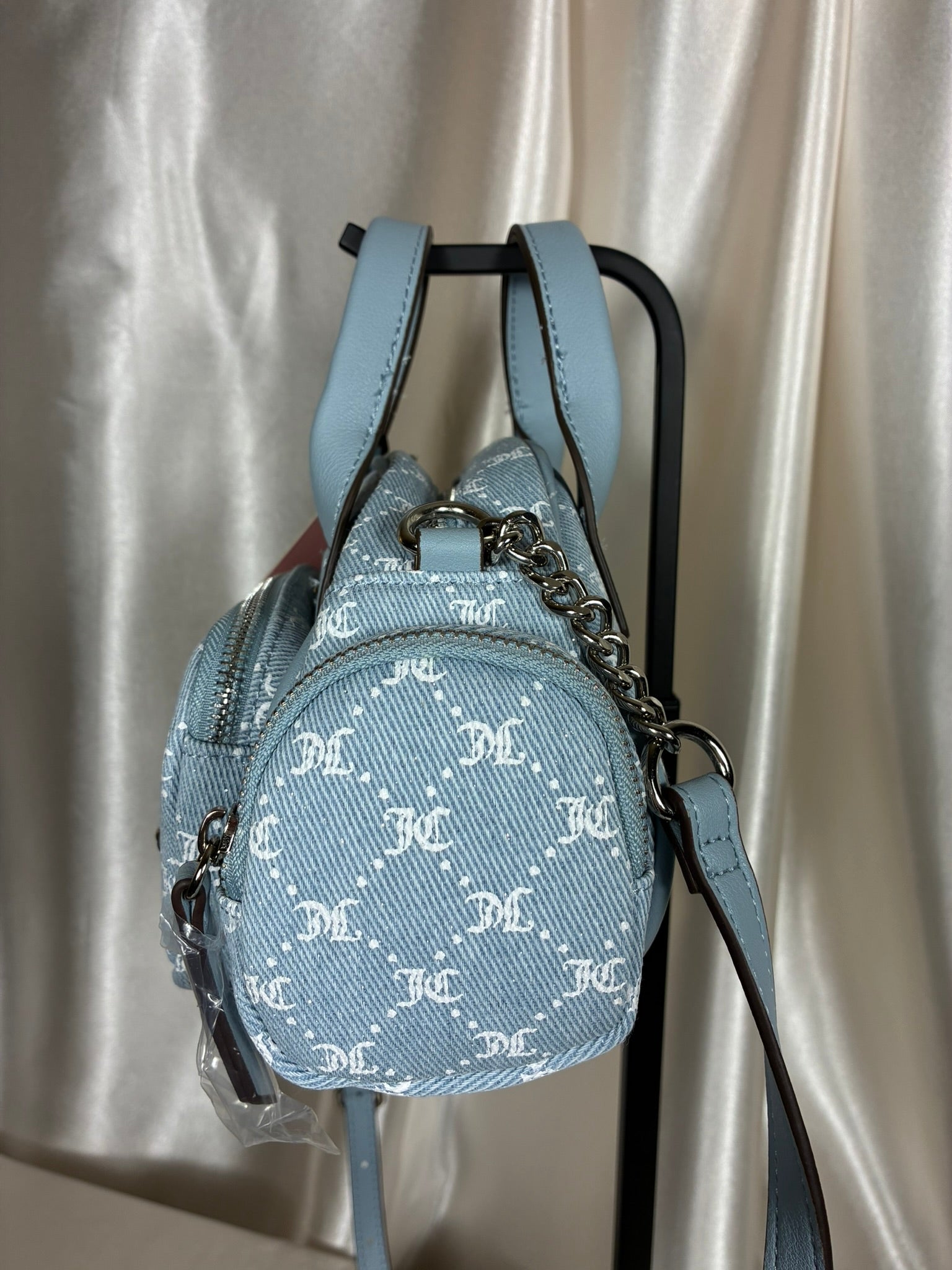 Juicy Couture She's The Moment Denim Crossbody Bag – Light Blue Monogram NWT