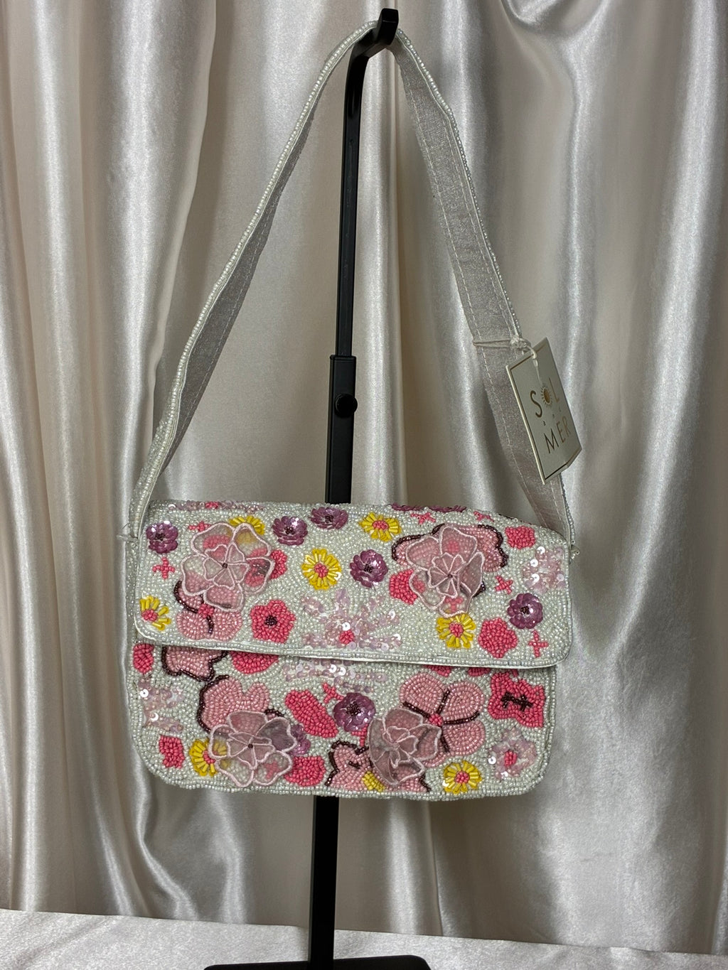 Sol and Mer Beaded Floral Shoulder Bag