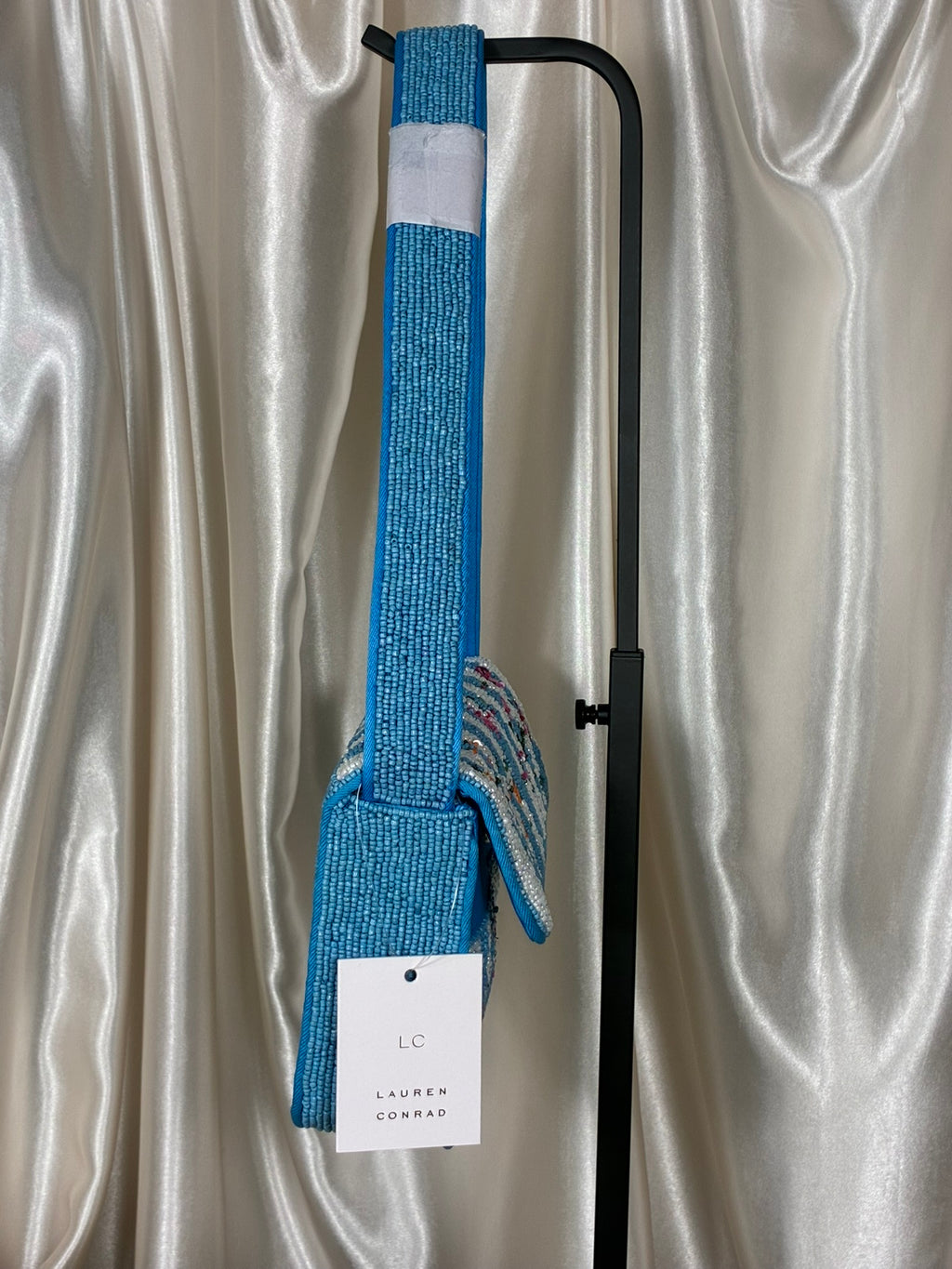 Lauren Conrad Blue Stripe Floral Beaded Shoulder Bag