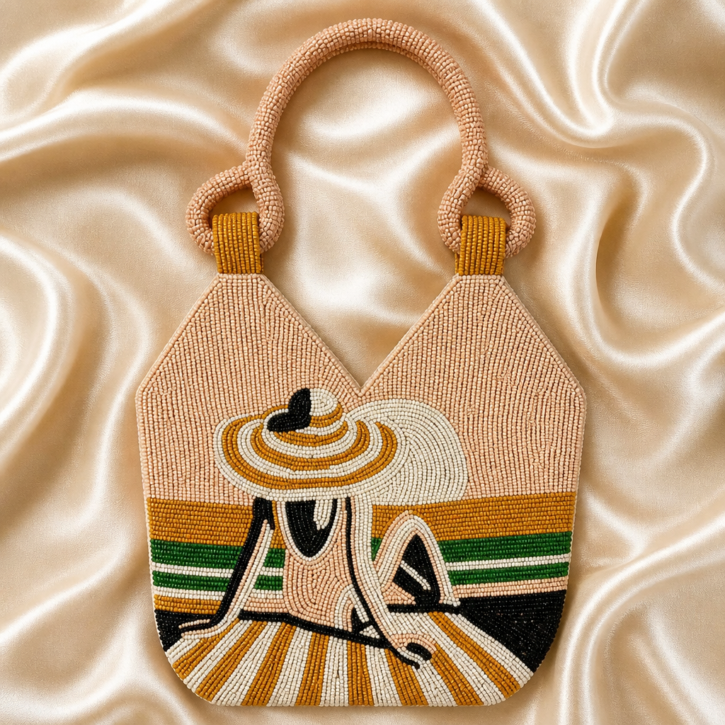 India Handmade Beaded Sun Hat Shoulder Tote