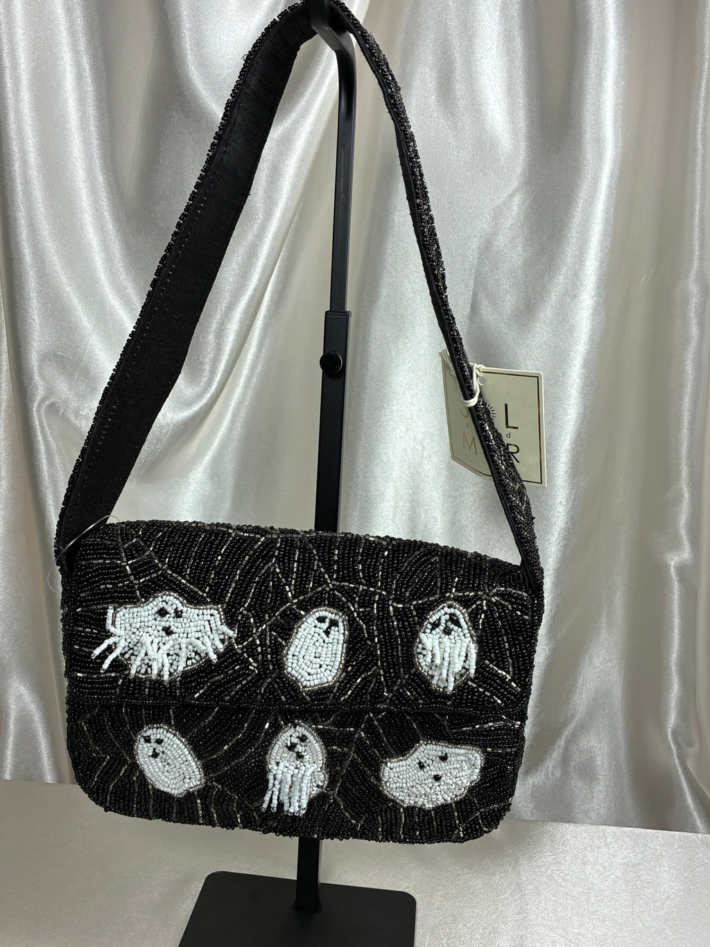 Handmade Beaded Ghost Shoulder Bag | Halloween Statement Purse | Spooky Chic Beaded Handbag
