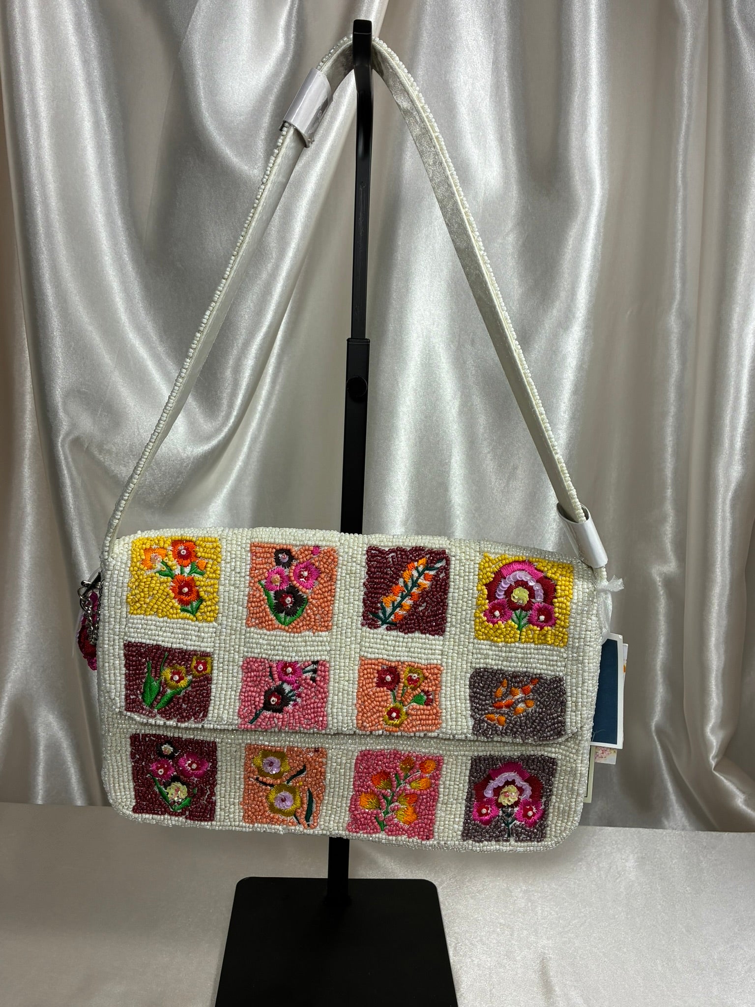 Handmade Floral Patchwork Beaded Shoulder Bag | Cottage Garden Handbag