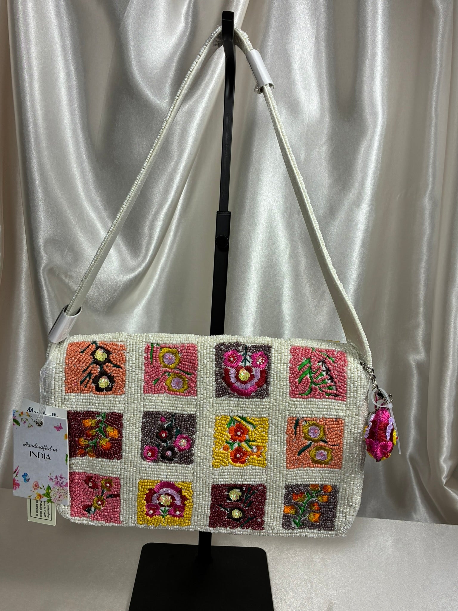 Handmade Floral Patchwork Beaded Shoulder Bag | Cottage Garden Handbag
