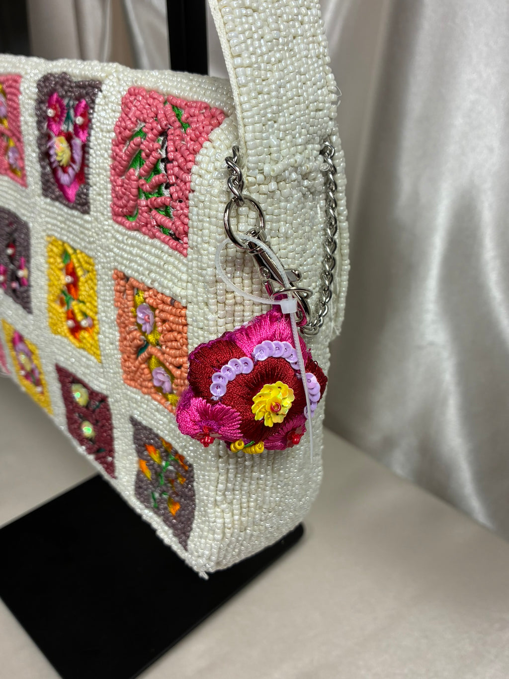 Handmade Floral Patchwork Beaded Shoulder Bag | Cottage Garden Handbag