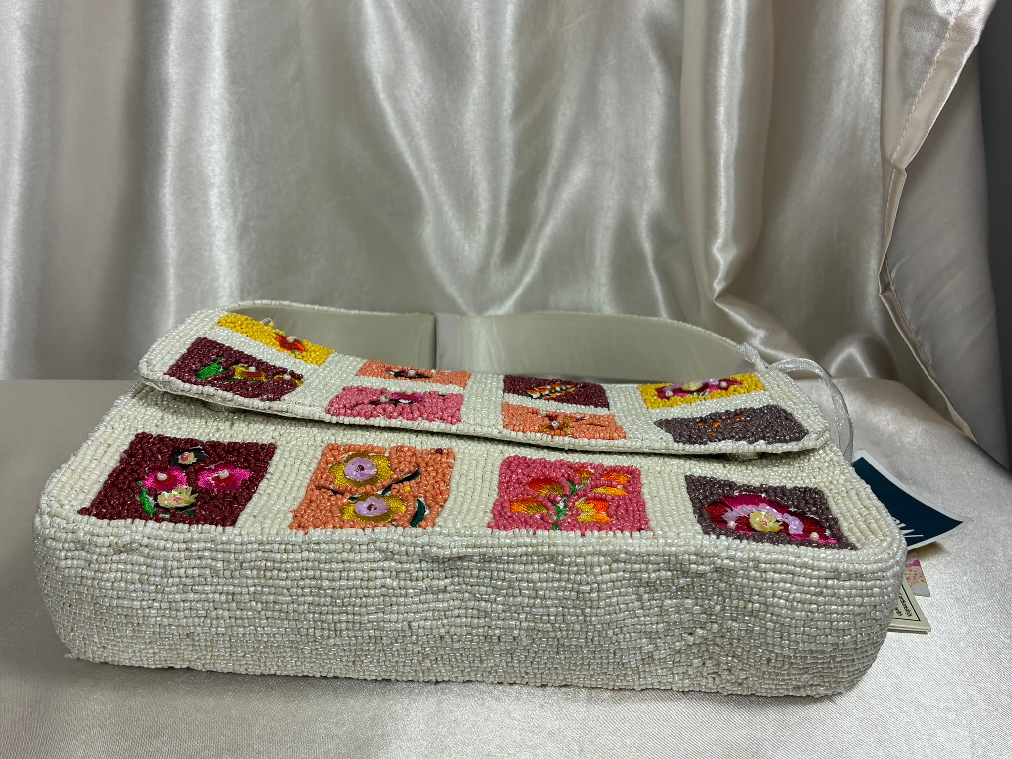 Handmade Floral Patchwork Beaded Shoulder Bag | Cottage Garden Handbag