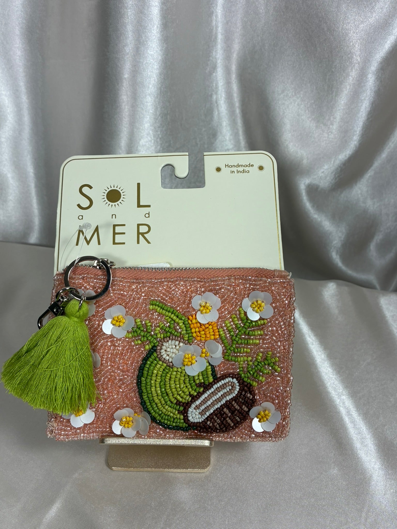 Handmade Beaded Coconut Coin Purse | Tropical Zipper Pouch