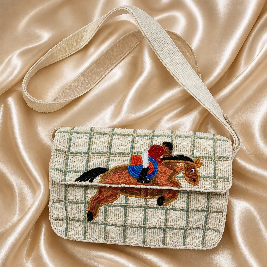Beaded Equestrian Horse & Rider Shoulder Bag | Show Jumping Purse