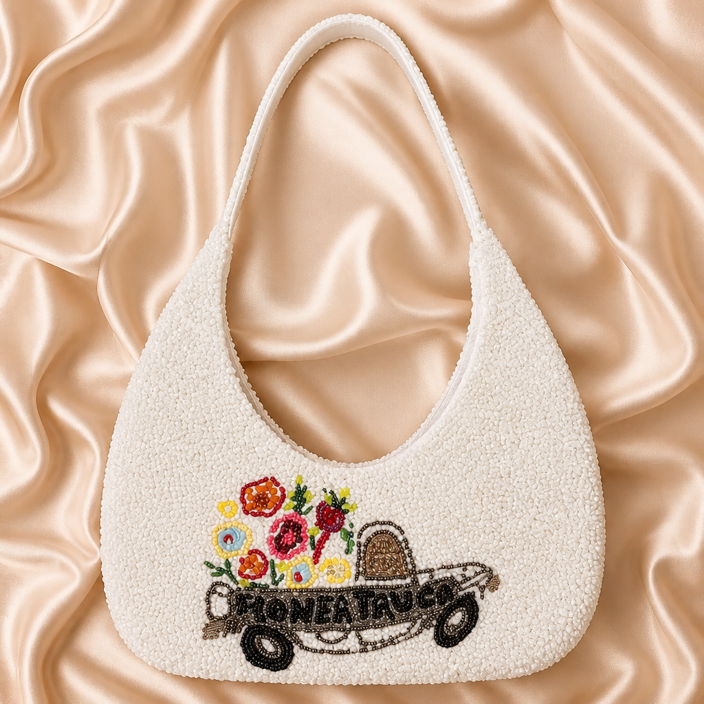 Beaded Flower Truck Shoulder Bag | Vintage Farmhouse Inspired Purse