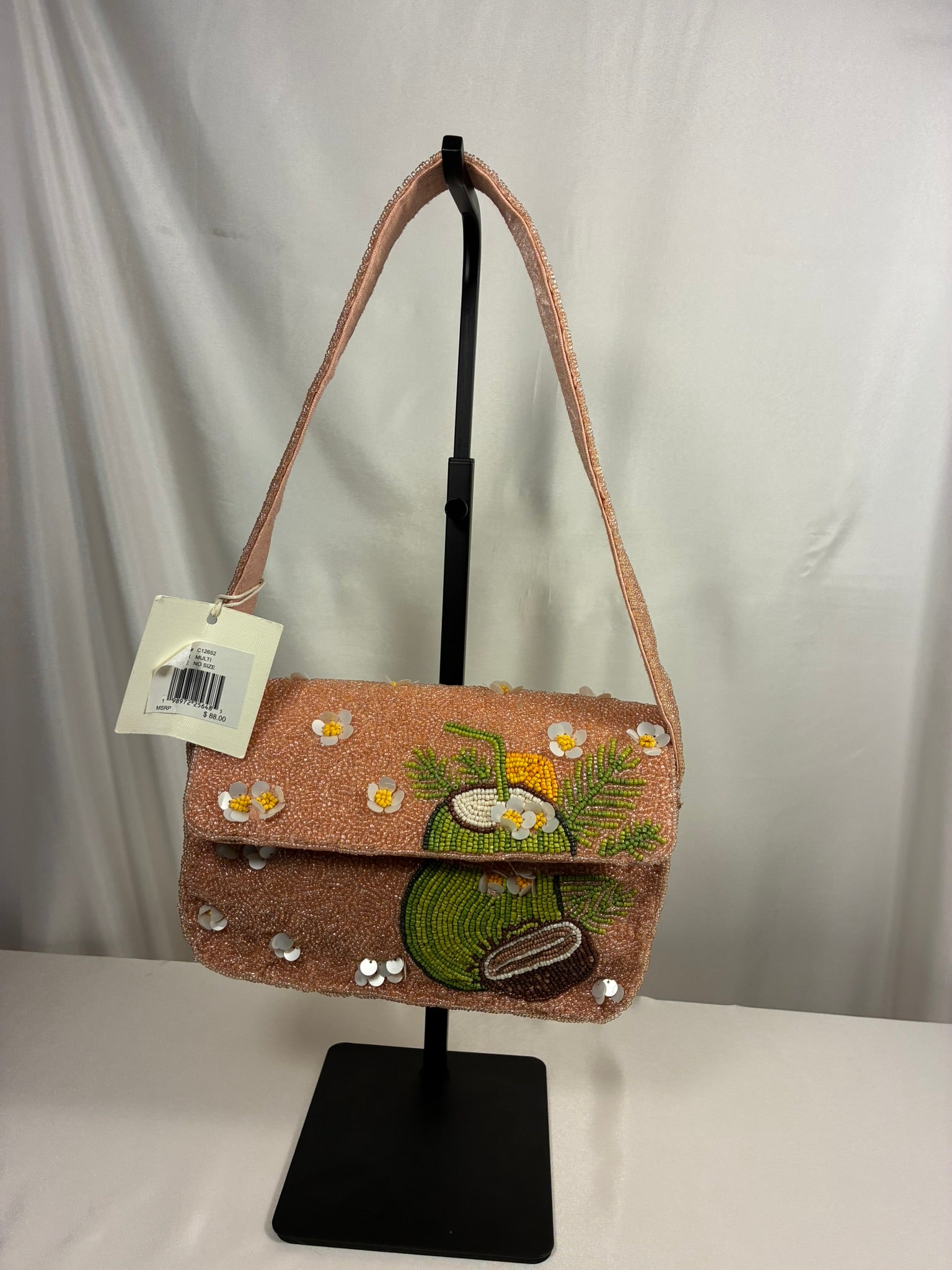 Tropical Coconut Blossom Hand-Beaded Shoulder Bag