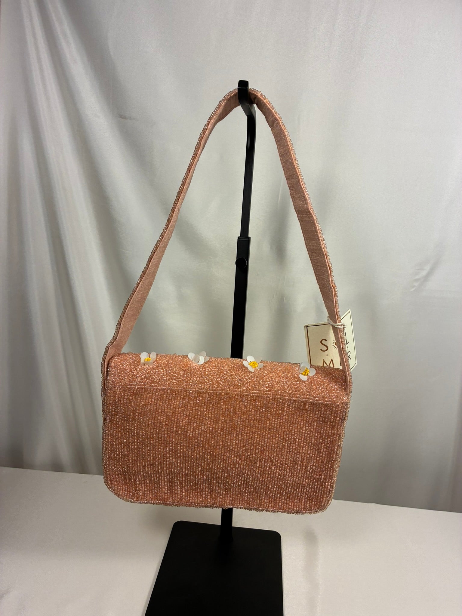 Tropical Coconut Blossom Hand-Beaded Shoulder Bag