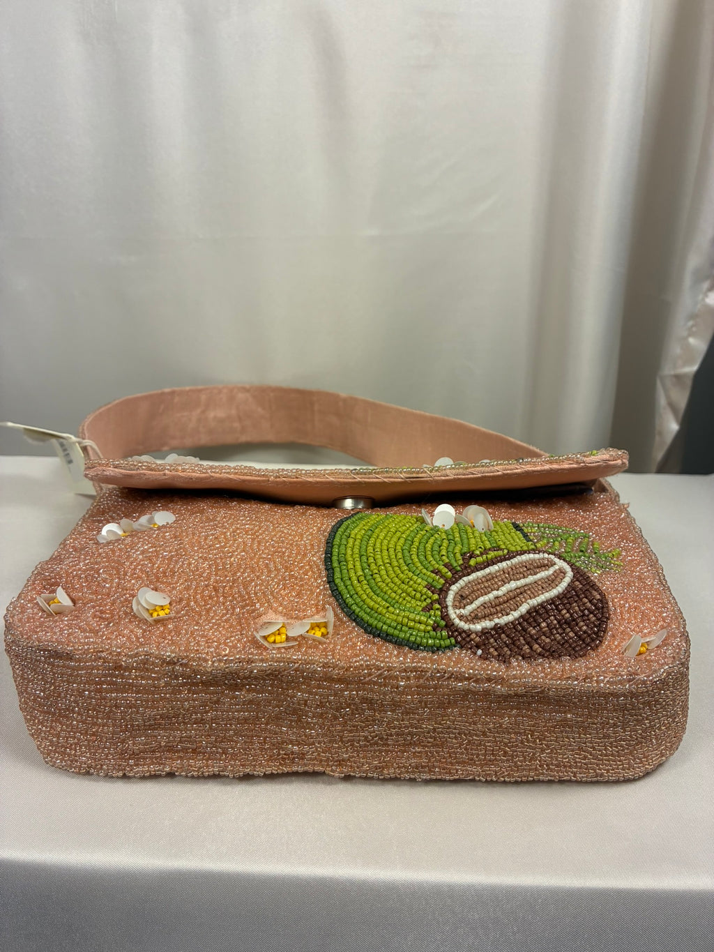 Tropical Coconut Blossom Hand-Beaded Shoulder Bag