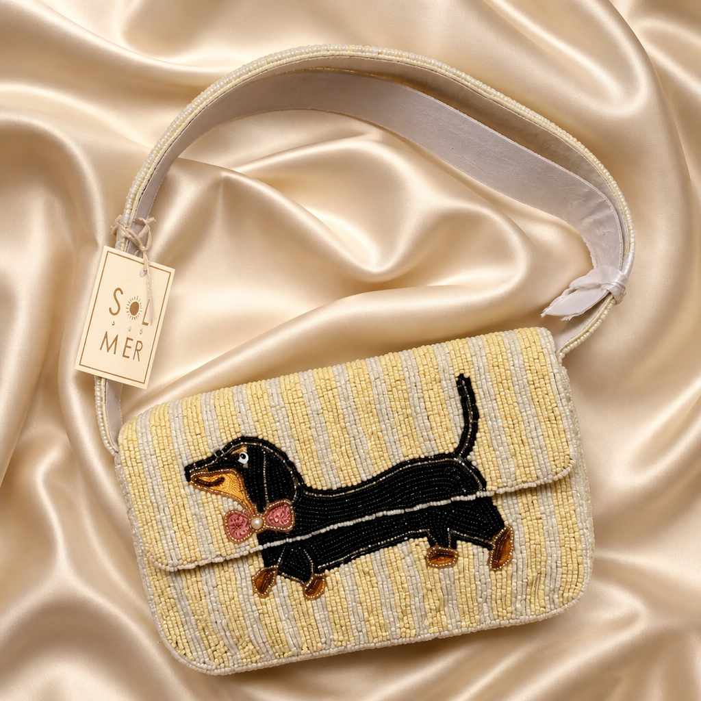 Dapper Dachshund Hand-Beaded Shoulder Bag