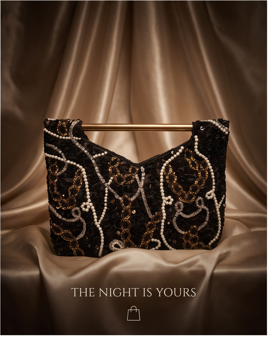 Midnight Noir Beaded Evening Clutch