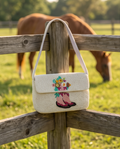 Handmade Beaded Floral Cowboy Boots Shoulder Bag | Western Chic Statement Purse | Cowgirl Handbag