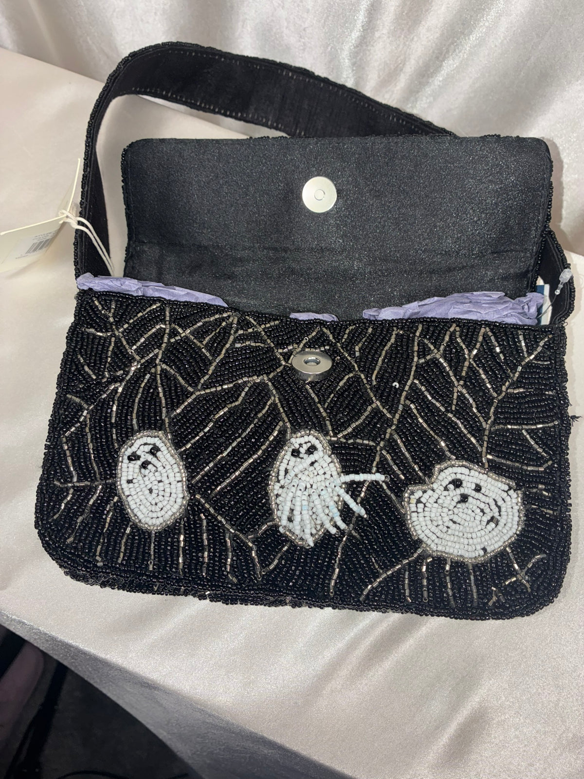 Handmade Beaded Ghost Shoulder Bag | Halloween Statement Purse | Spooky Chic Beaded Handbag