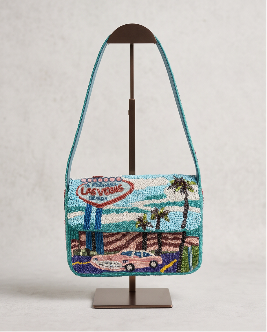 Retro Look Beaded Vegas Shoulder Bag