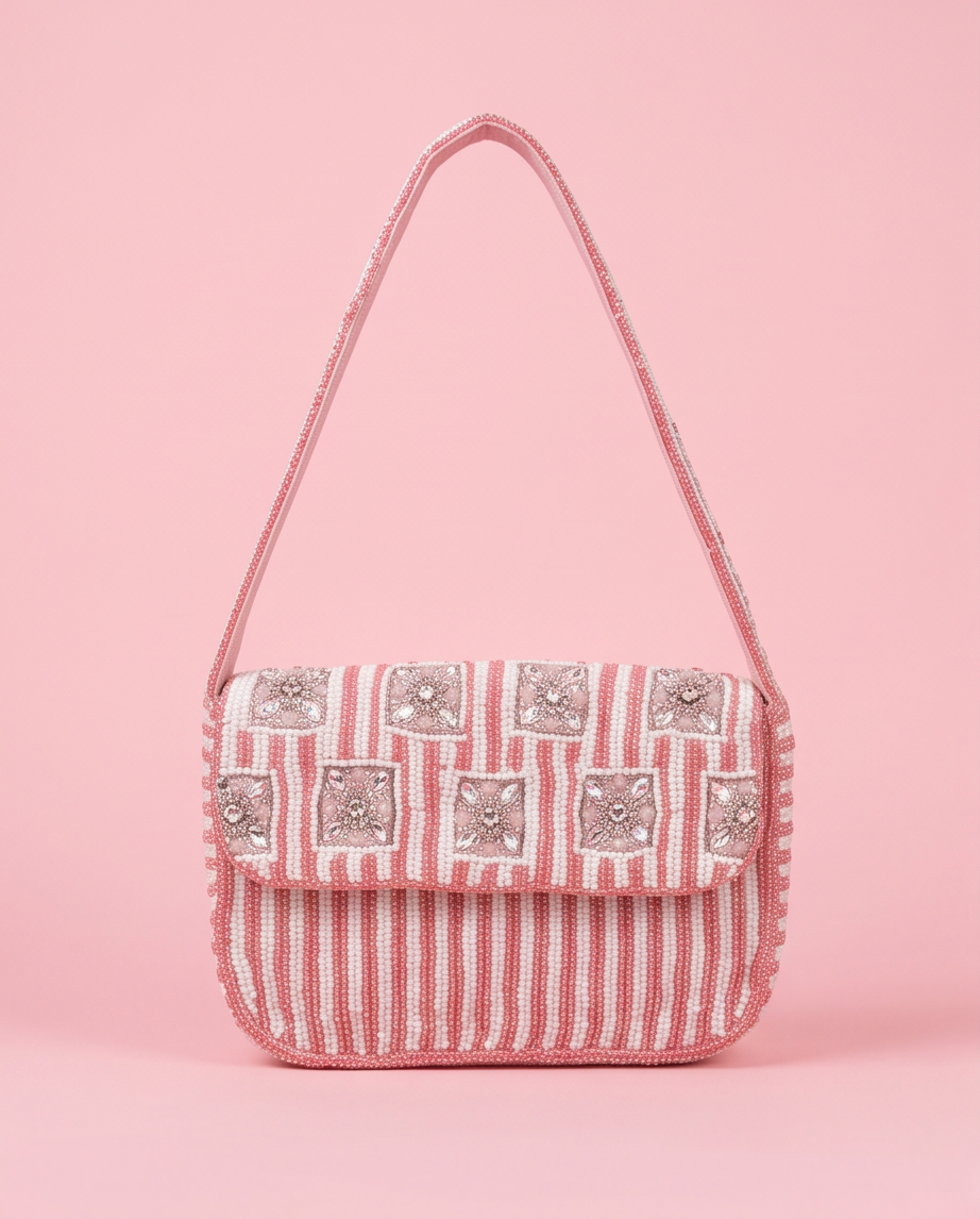 Blush & Sparkle Beaded Shoulder Bag