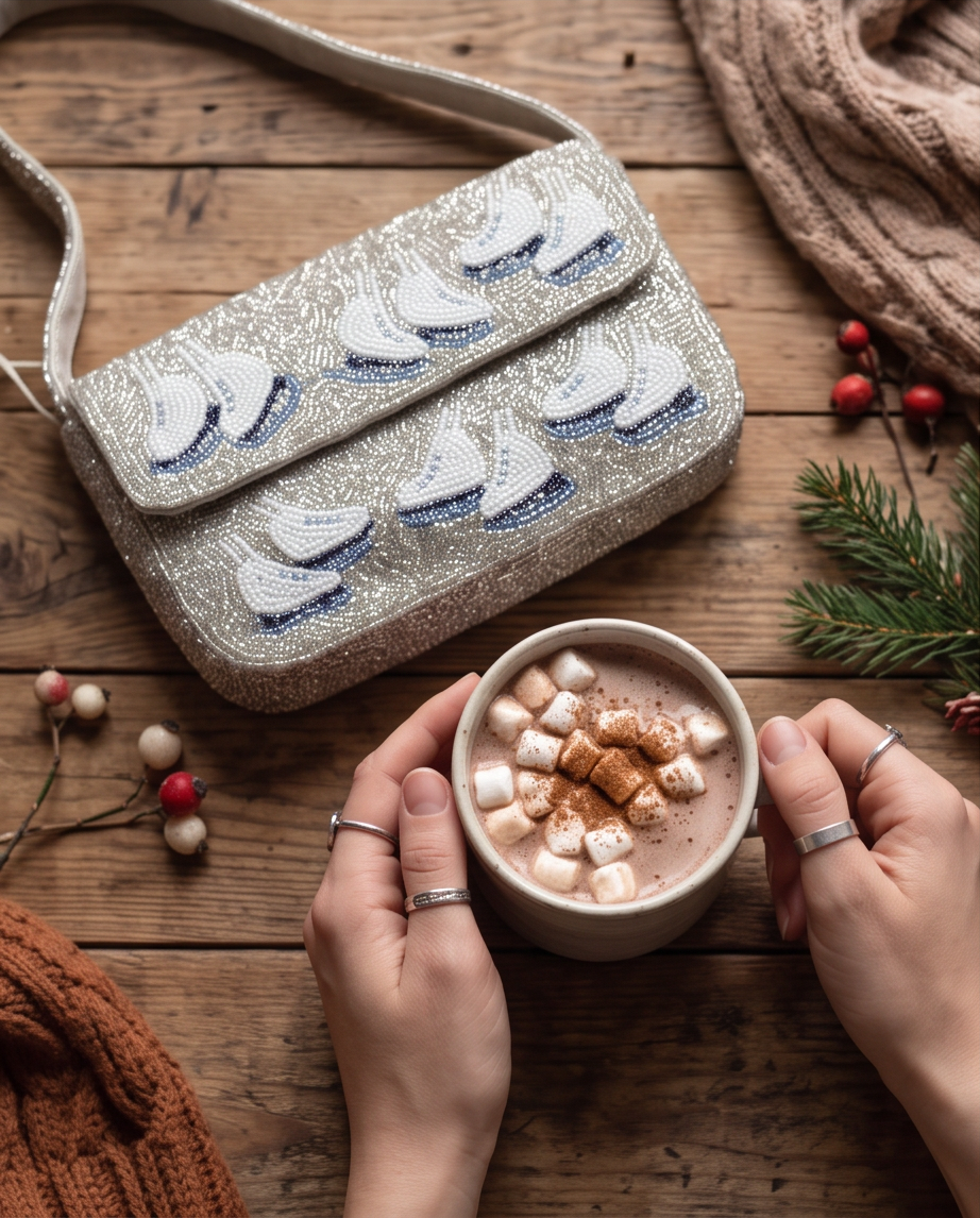 Silver Skates Beaded Shoulder Bag