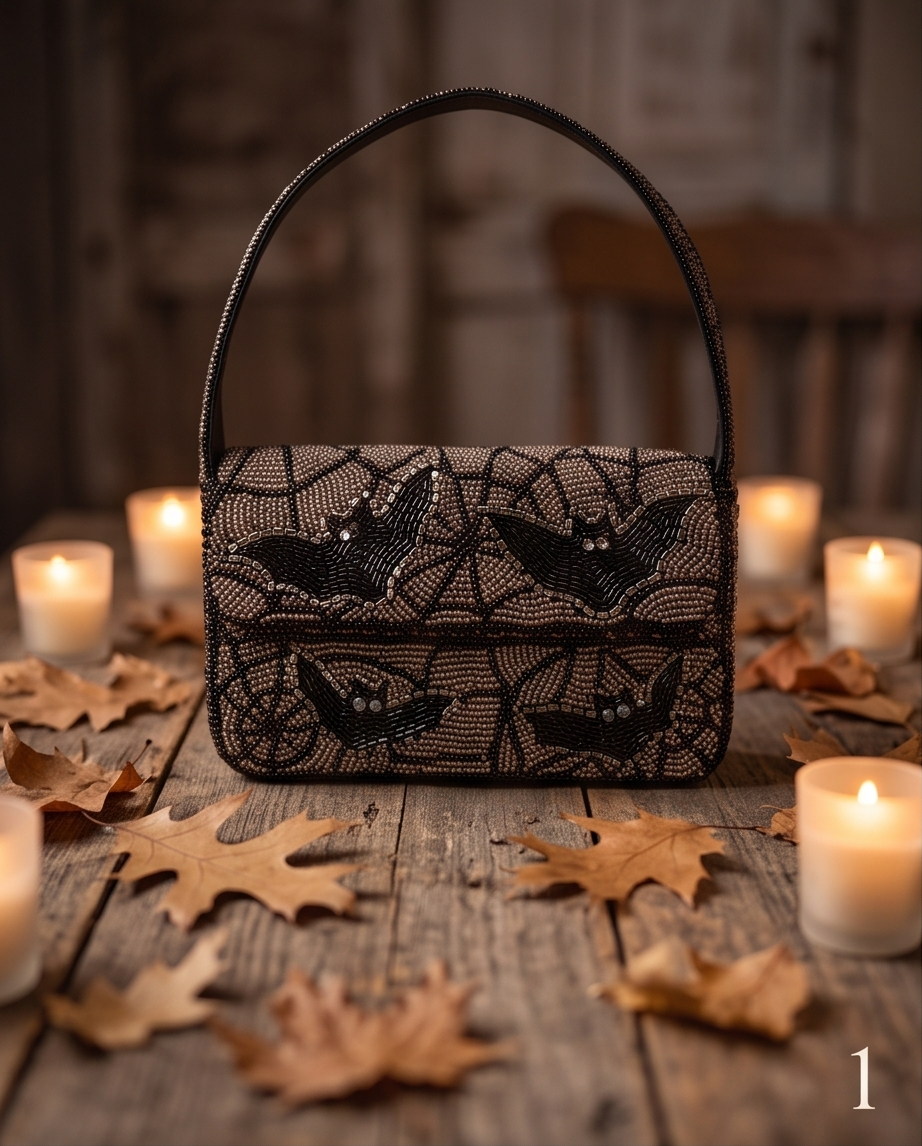 The Midnight Bat Beaded Bag