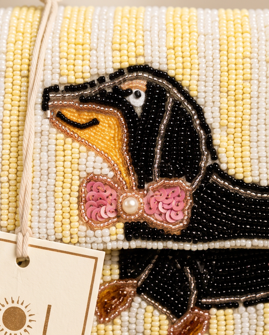 Dapper Dachshund Hand-Beaded Shoulder Bag