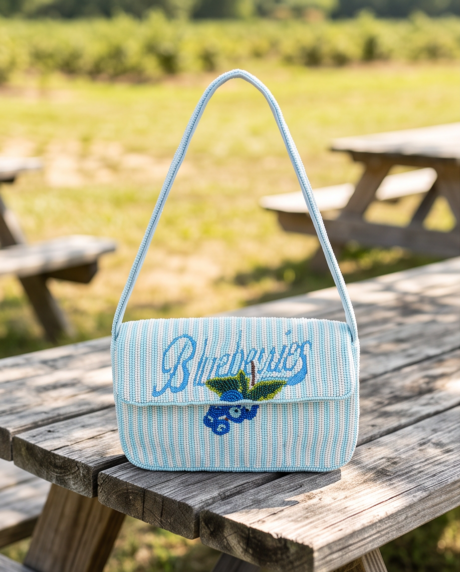 Sol and Mer Blueberries Beaded Shoulder Bag