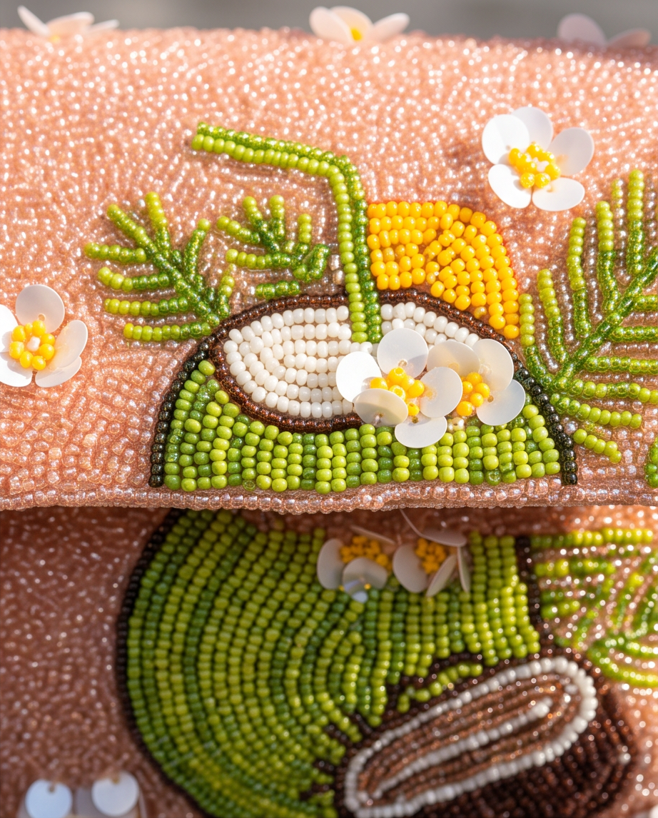 Tropical Coconut Blossom Hand-Beaded Shoulder Bag
